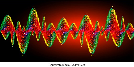 Sound waves oscillating glow red light, Abstract technology background. Vector.