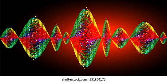 Sound waves oscillating glow red light, Abstract technology background. Vector.