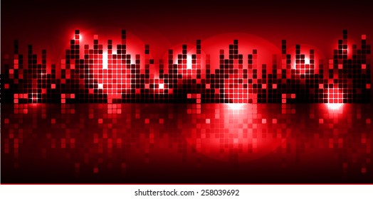 Sound waves oscillating glow red light, Abstract technology background. 