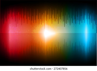 Sound waves oscillating glow red orange blue light, Abstract technology background. Vector.