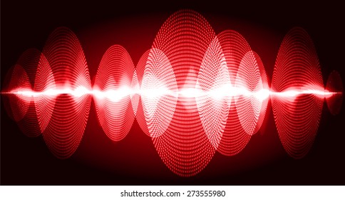 Sound waves oscillating glow red light, Abstract technology background. Vector. infographics