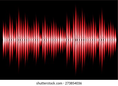 Sound waves oscillating glow red light, Abstract technology background. Vector. black background.