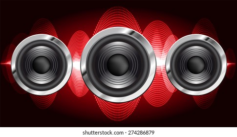 Sound waves oscillating glow red light, Abstract technology background. Vector . audio speaker. volume. infographics
