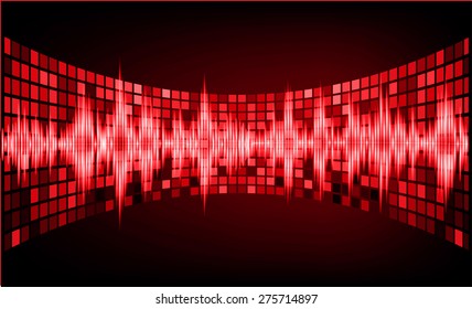 Sound waves oscillating glow red light, Abstract technology background. Vector. infographics.