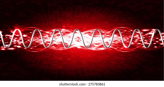 Sound waves oscillating glow red light, Abstract technology background. Vector. Beam. infographics.
