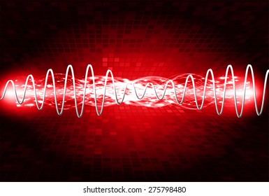 Sound waves oscillating glow red light, Abstract technology background. Vector. Beam. infographics.