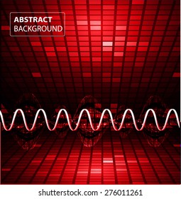 Sound waves oscillating glow red light, Vector. pixel. mosaic. table. dark Abstract Technology background for computer graphic website internet business. text box.card