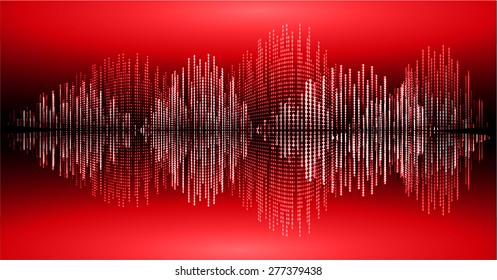 Sound waves oscillating glow red light, Abstract technology background. Vector. info graphics.