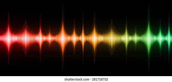 Sound waves oscillating glow red orange green light, Abstract technology background. Vector.