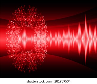 Sound waves oscillating glow red light, Vector.infographics. Abstract Technology background for computer graphic website internet and business. circuit.