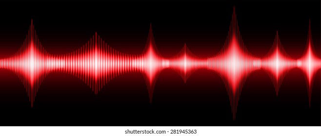 Sound waves oscillating glow red light, Abstract technology background. Vector.