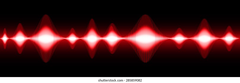 Sound waves oscillating glow red light, Abstract technology background. Vector