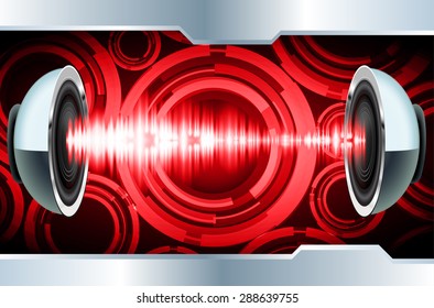 Sound waves oscillating glow red light, Abstract technology background. Vector. Headphones. loudspeaker
