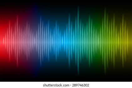 Sound waves oscillating glow red blue yellow light, Abstract technology background. Vector.