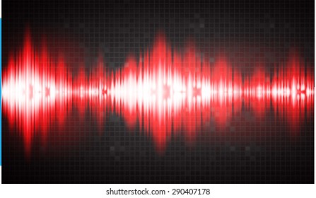 Sound waves oscillating glow red light, Abstract technology background. Vector.