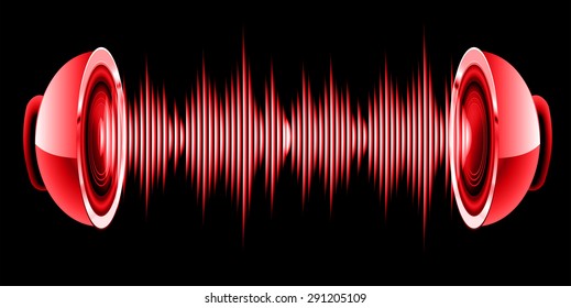 Sound waves oscillating glow red light, Abstract technology background. Vector. Headphones. loudspeaker