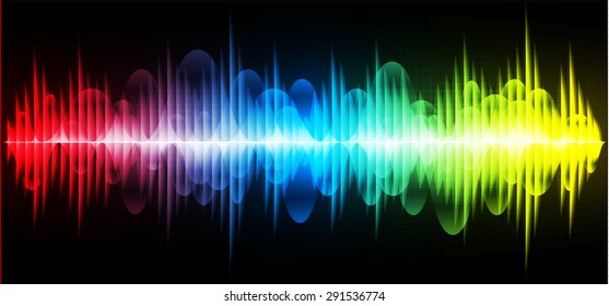 Sound waves oscillating glow red blue yellow light, Abstract technology background. Vector.