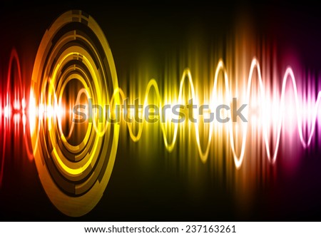 Sound waves oscillating glow red yellow purple light, Abstract technology background. Vector. 