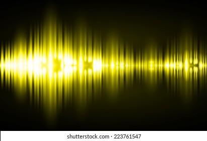 Sound waves oscillating glow yellow light, Abstract technology background. Vector.
