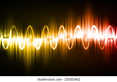 Sound waves oscillating glow yellow red light, Abstract technology background. Vector. 