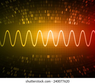 Sound waves oscillating glow yellow orange light, Abstract technology background. Vector.