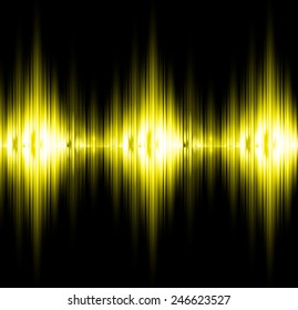 Sound waves oscillating glow yellow light, Abstract technology background. Vector.