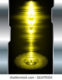 Sound waves oscillating glow yellow light, Abstract technology background. Vector. silver