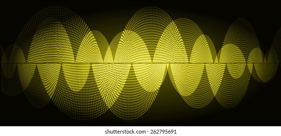 Sound waves oscillating glow yellow light, Abstract technology background. Vector.