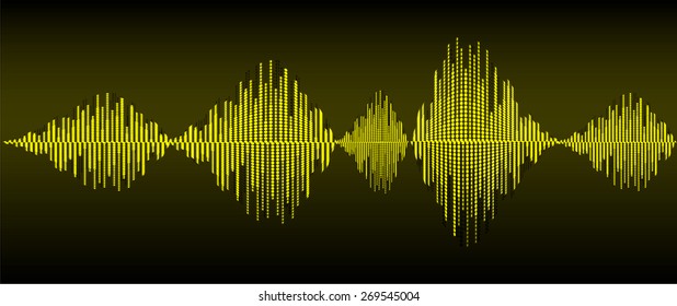 Sound waves oscillating glow yellow light, Abstract technology background. Vector. dark black background. 