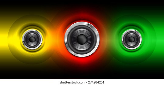 Sound waves oscillating glow yellow red green light, Abstract technology background. Vector . audio speaker. volume. infographics