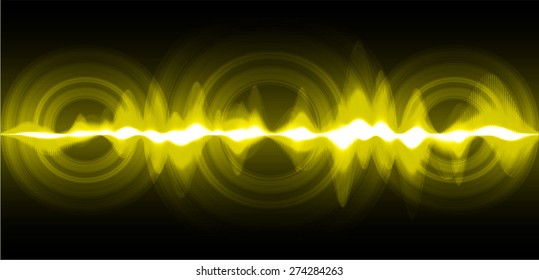 Sound waves oscillating glow yellow light, Abstract technology background. Vector . audio speaker. volume. infographics