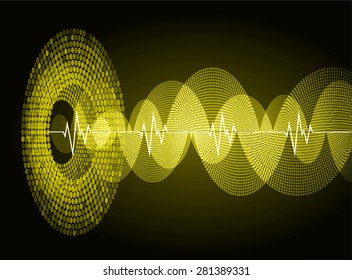 Sound waves oscillating glow yellow light, Abstract technology background. Vector.