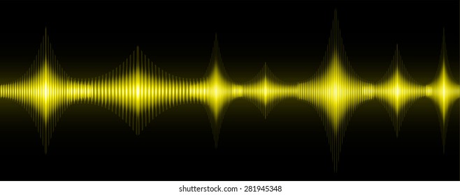 Sound waves oscillating glow yellow light, Abstract technology background. Vector.