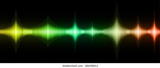 Sound waves oscillating glow yellow green red light, Abstract technology background. Vector.