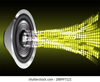 Sound waves oscillating glow yellow light, Abstract technology background. Vector. speakers. loudspeaker