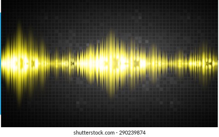 Sound waves oscillating glow yellow light, Abstract technology background. Vector.