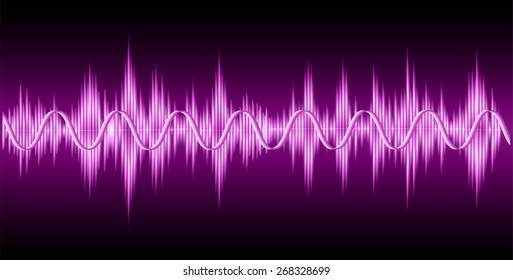 Sound waves oscillating glowpurple light, Abstract technology background. Vector. black background.