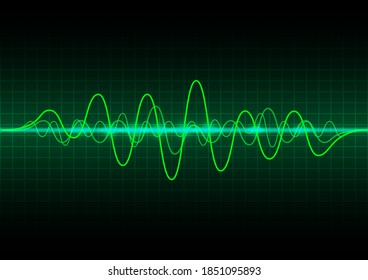 Sound waves oscillating green, abstract technology, Vector background.