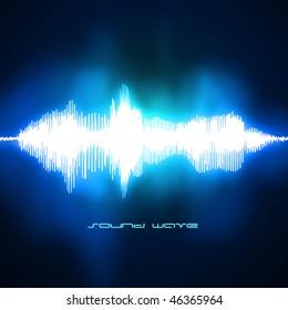 Sound waves oscillating on black background. Vector.