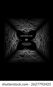 sound waves from particles on a black background. Contrast emphasizes the difference in structure. Abstract style, sound design, data visualization.