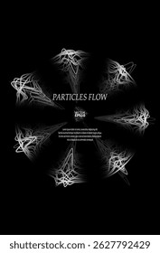 sound waves from particles on a black background. Contrast emphasizes the difference in structure. Abstract style, sound design, data visualization.