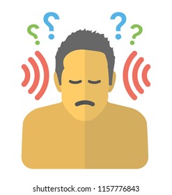 
Sound waves and question marks around a person giving meaning to hearing loss
