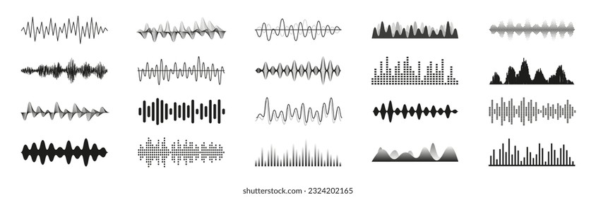 Sound waves set. Audio waveform collection. Vector illustration. svg