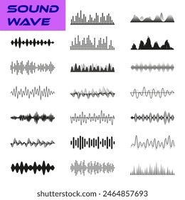 Schallwellen gesetzt. Audio-Wellenform-Kollektion. Vektorillustration.