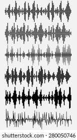Sound waves set. Halftone digital music Sound volume, Sound wave spectrum diagram. Sound audio technology, Sound equalizer, club, radio, pub, show, party. Sound wave  gray color Vector illustration
