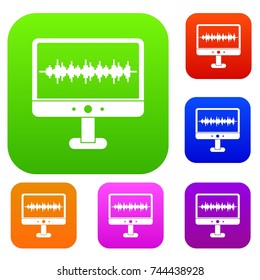 Sound waves set icon color in flat style isolated on white. Collection sings vector illustration
