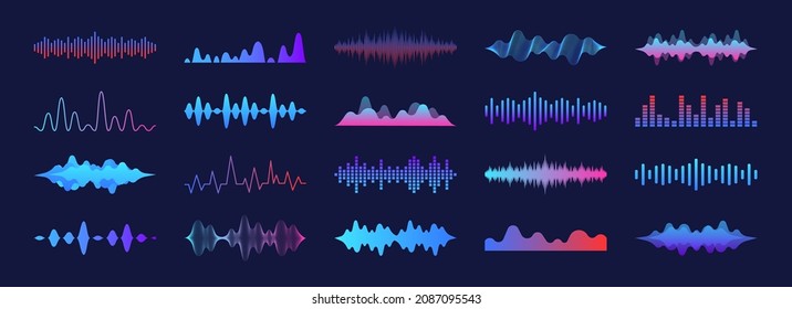 Sound waves set. Modern sound equalizer. Radio wave icons. Volume level symbols. Music frequency. Abstract digital equalizers for music app. Vector illustration. svg
