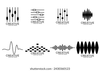 Sound waves set. Modern sound equalizer. Radio wave icons. Volume level symbols