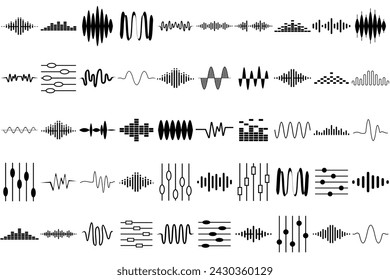 Sound waves set. Modern sound equalizer. Radio wave icons. Volume level symbols