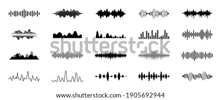 Sound waves set. Modern sound equalizer. Radio wave icons. Volume level symbols. Music frequency. Abstract digital equalizers for music app. Vector illustration.